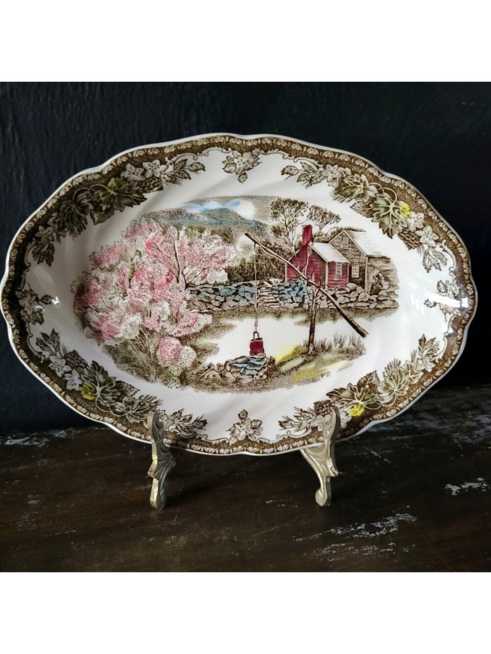 Vintage Johnson Brothers The Friendly Village Oval Relish Dish "The Well"